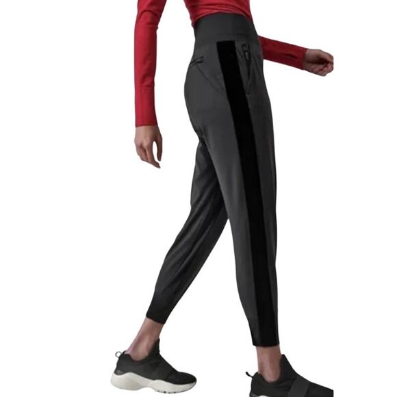 Athleta Venice Velvet Stripe Jogger Sweatpants, Black, Size Medium Tall - Picture 1 of 6